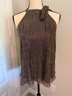 Express Bronze Metallic Pleated Halter Camisole